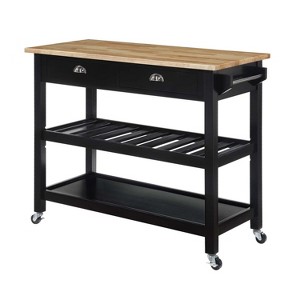 HomeStock  American Heritage 3 Tier Butcher Block Kitchen Cart with Drawers, Black/Butcher Block - 1 of 4