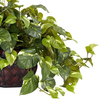 17.5" Green Silk and Plastic Pothos Tabletop Arrangement