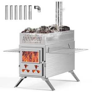 Docred Wood Burning Sauna Hot Tent Stove, 2 in 1 Tent Wood Burning Stove with Chimney Pipe for Outdoor Camping Heating - 1 of 4
