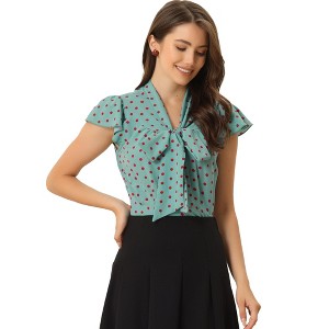 INSPIRE CHIC Women's Polka Dots Tie V Neck Flutter Cap Sleeve Blouse - 1 of 4