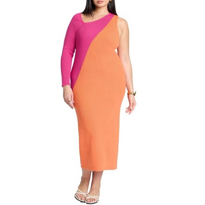 ELOQUII Women's Plus Size Colorblocked Asym Dress
