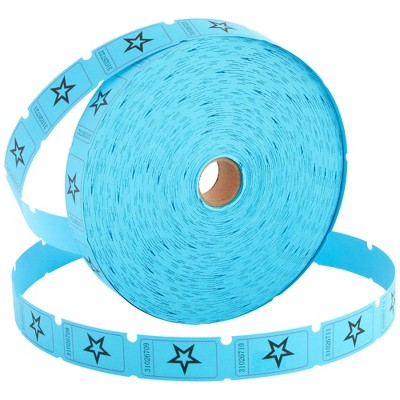 Juvale 2000-Count Numbered Blue Star Raffle Tickets, Single Ticket Roll for Party Events, Prize Reward, Fundraiser Drawing, Carnival, 2x1 in