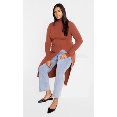 Women's Plus Size Longline Split Sweater - copper | CITY CHIC