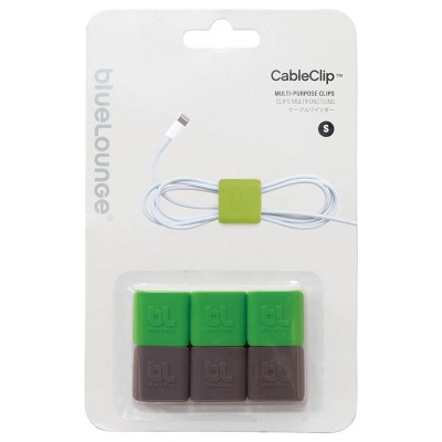 6pk CableClip Multi-Purpose Clips Small Green/Gray - BlueLounge