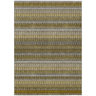 Coffee And Taupe Striped Washable Indoor Outdoor Area Rug