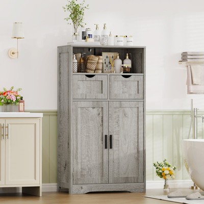 USIKEY Large Storage Cabinet, Rattan Cabinet with 2 Drawers & 2 Shelves, Cupboard, Floor Cabinet for Living Room, Home Office
