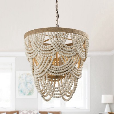 Parrot Uncle 19.7" Rustic Bohemian Chandelier Novelty Wood Bead Ceiling Light
