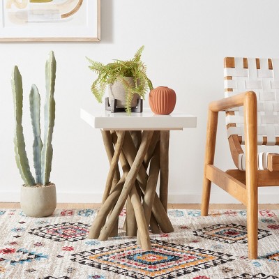 Transitional Hartwick 15'' White Square Side Table with Reclaimed Teak Legs