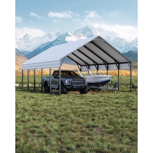 Metal Carport, Reinforced Frame and Steel Roof for All-Weather Use, Permanent Shelter for Bass Boats, Full-Sized Pickup Trucks, and Tractors - 1 of 4