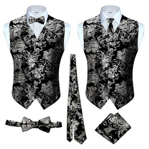 Gioberti Men's Formal 4pc Metallic Paisley Vest Necktie Bowtie and Pocket Square - 1 of 4