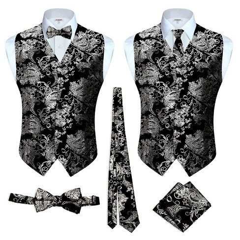 Gioberti Men's Adjustable Satin And Paisley Cummerbund Set With Formal Bow Tie And Pocket Square