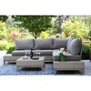 Outdoor Interiors Antique Stained Eucalyptus and Light Beige Wicker Contemporary Sectional Patio Furniture Set, 4 Piece - 3 of 4
