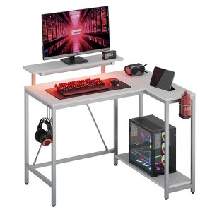 Pinmoco 42" Reversible L-Shaped Gaming Desk, LED Carbon Fiber Desk with Monitor Stand & Headset Hooks - 1 of 4