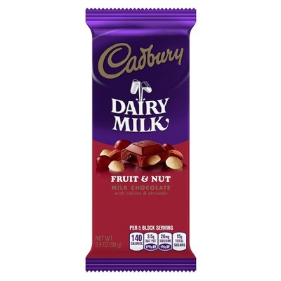 Cadbury Dairy Milk Fruit & Nut Milk Chocolate Bar Fruit & Nut 3.5 oz