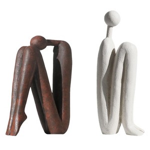 Itopfox Thinker Statue Bookends Set of 2 Resin Heavy Duty Book Holders for Shelves Office Desk Modern Home Decor 7.3 Inch - 1 of 4