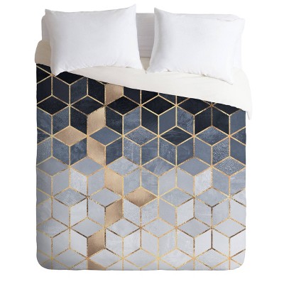 Twin/Twin XL Elisabeth Fredriksson Soft Gradient Geometric Cubes II Comforter Set Blue - Deny Designs