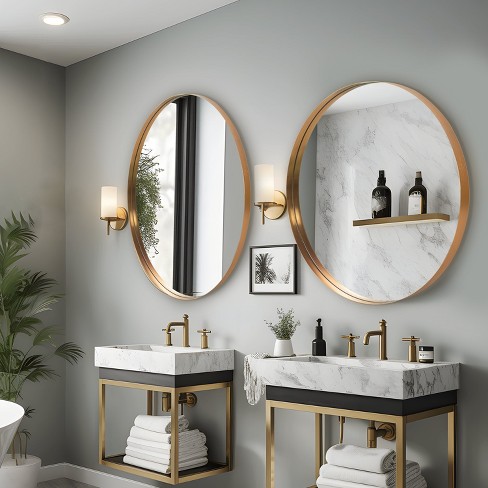 Dovelina Round Aluminum Alloy Gold Deep Framed Bathroom Vanity Mirror ...
