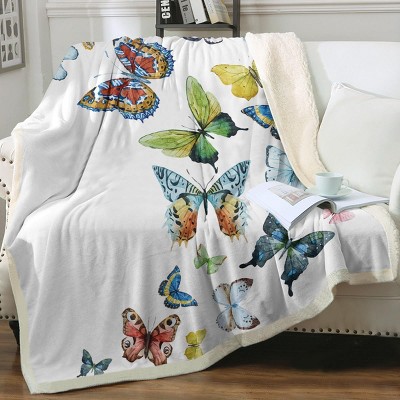 Boersma Reversible Flannel Fleece Throw Blanket - Butterfly Design for Girls, Ultra Soft Hippie Style Home Decor, 60x80 Inches