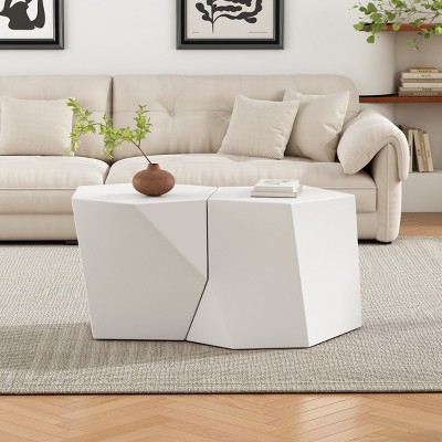 Modern MGO Versatile Coffee Table Set,2 Combinable Geometric Coffee Tables,No Assembly Required For Living Room Or Bedroom-Coolbibila