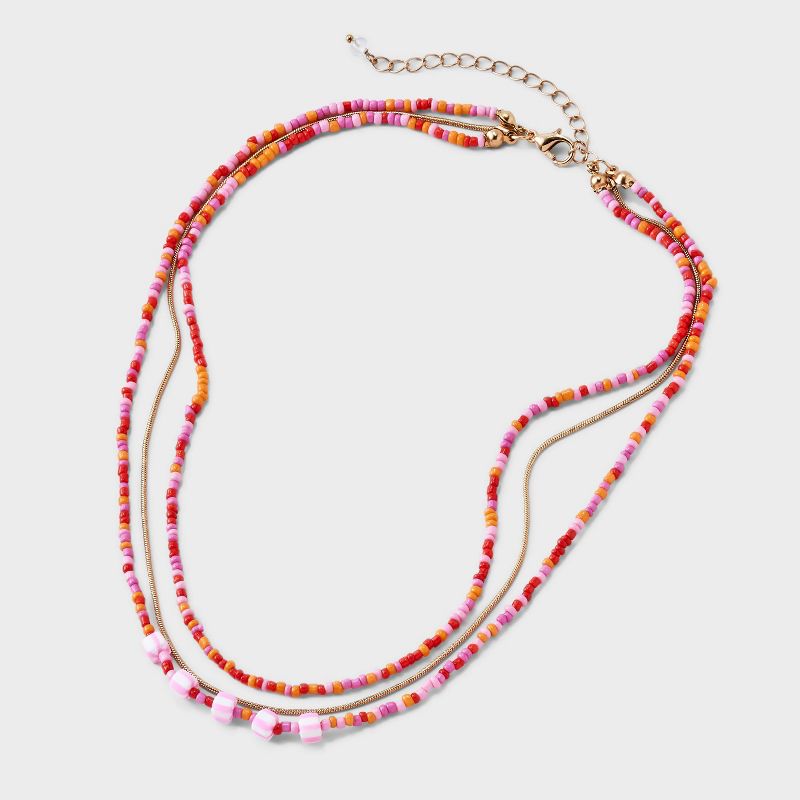 Mini Beaded and Disc Charm Layer Necklace - Universal Thread&#8482; Pink, 4 of 6
