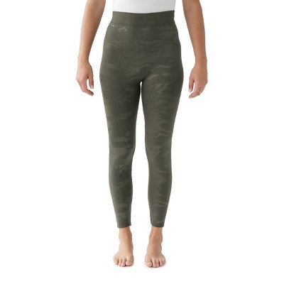 MUK LUKS Women's Fleece Lined Embossed Leggings-Dark Olive Camo  Large/X-Large