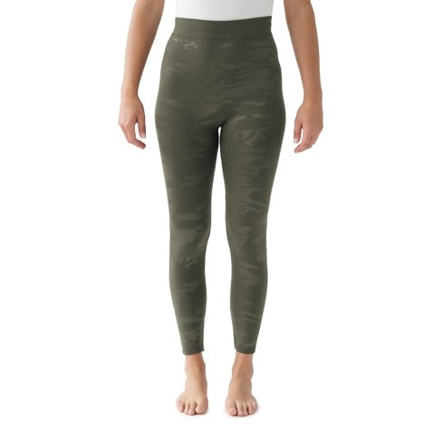 Muk Luks Women's Fleece Lined Embossed Leggings-dark Olive Camo