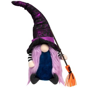 Northlight Gnome Witch with Broom and Pointy Hat Halloween Figure - 14" - 1 of 4