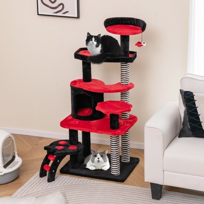 Gothic Red and Black Sisal Cat Tree Tower with Condo