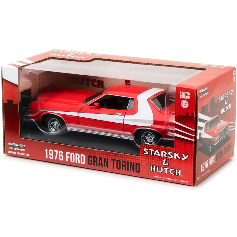 1976 Ford Gran Torino Red with White Stripes "Starsky and Hutch" (1975-1979) TV Series 1/24 Diecast Model Car by Greenlight, 4 of 5