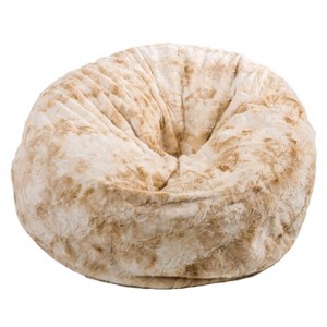 Rosella 3' Slacker Shag Faux Fur Bean Bag White/Beige - Christopher Knight Home - 1 of 4