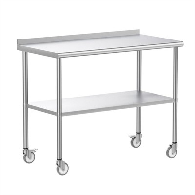 Winado 72 in. Stainless Steel Table With Undershelf, Backsplash and Wheels