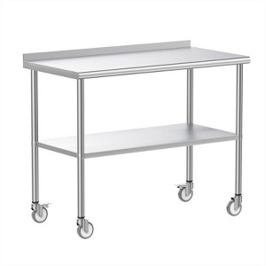 Winado 72 in. Stainless Steel Table With Undershelf, Backsplash and Wheels - 1 of 4