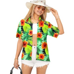 LA LEELA Button Down Shirt for Women Floral Beach Party Summer Short Sleeve Vacation Tops Hawaiian Shirts Colorful Blouses for Women - 1 of 4