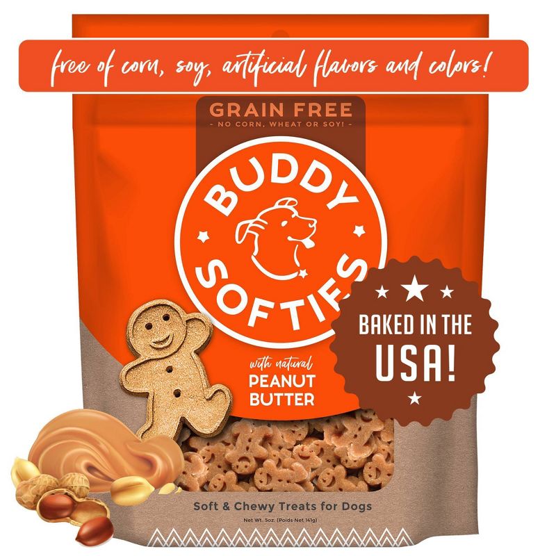 Buddy Biscuits Grain-Free Soft and Chewy Treats with Peanut Butter Dry Dog Treats - 5oz, 1 of 11