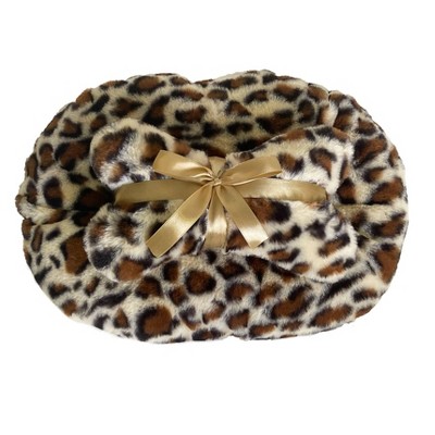 Small Taupe Vegan Leather and Faux Fur Orthopedic Pet Bed