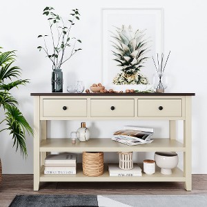 ACEPANO 50 in. W Retro Design Console Table with Two Open Shelves-Beige - 1 of 4