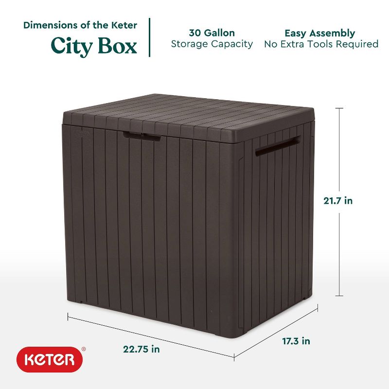 Keter 30gal City Resin Deck Box Brown, 3 of 11