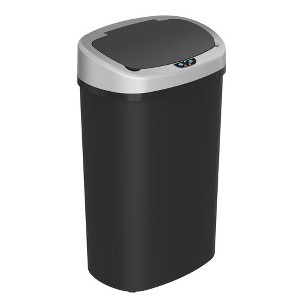 iTouchless 13 Gallon Sensor Kitchen Trash Can with Lid and Odor Filter, Black, Plastic Durable Dent-Proof Plastic Garbage Bin Automatic Waste Basket - 1 of 4