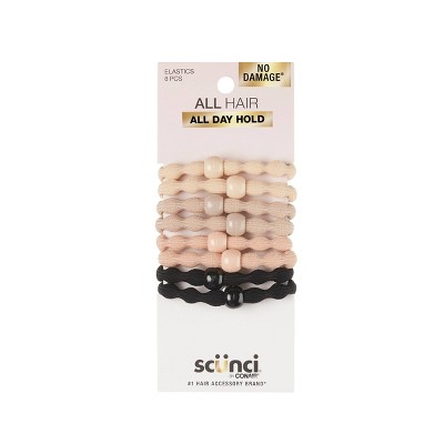 scünci No Damage Beaded Hair Elastics - Tan/Beige/Pink/Black - All Hair - 8pcs