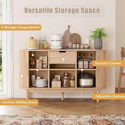 LINSY HOME Sideboard Buffet Cabinet with Storage, 55" Fluted Coffee Bar Cabinet with Tambour Sliding Doors and Drawer, Mid Century Modern Wood Storage Buffet — фото 4