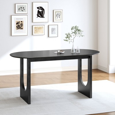 PexFix 67" x 33.5" Black Solid Wood Dining Table Oval Kitchen Tables with Arched Legs Modern for Dining Room