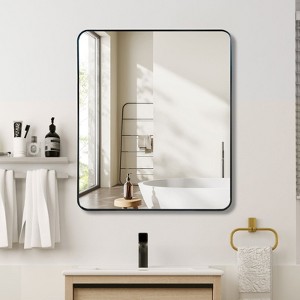 PexFix 30" x 36" Bathroom Mirror for Over Sink Wall Mirror Black Metal Frame Rounded Rectangular Vanity Mirrors for Bedroom Living Room Entryway Decor - 1 of 4