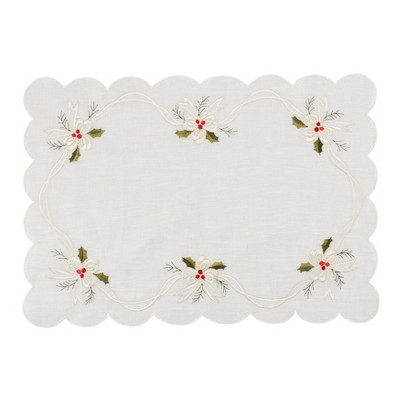 Saro Lifestyle Placemats With Embroidered Holly and Ribbon Design (Set of 4)
