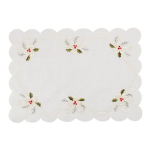 Saro Lifestyle Placemats With Embroidered Holly and Ribbon Design (Set of 4) - 1 of 4