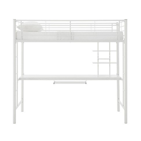 Ise Metal Loft Bed With Wood Desk, Novogratz Maxwell Metal Full Loft Bed With Desk Shelves White