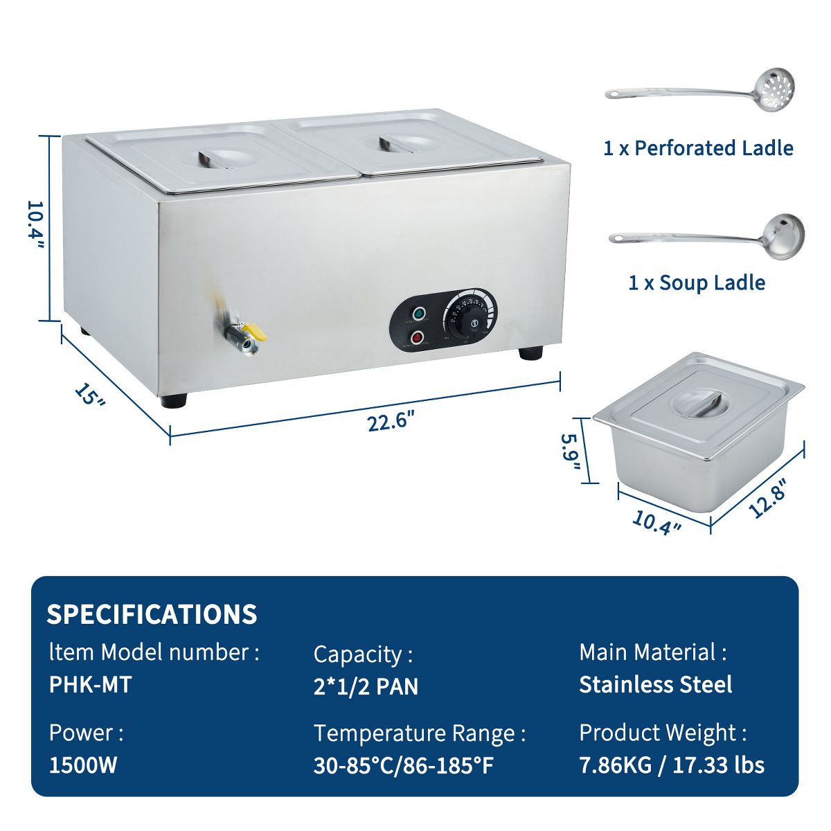Stainless Steel Commercial Food Warmer Buffet Server, 6 Pan Electric Bain Marie Station, Fast Heating for Restaurant Catering Hotel Banquet - thumbnail 8