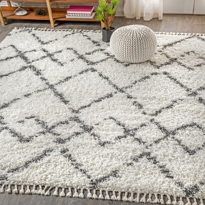 Mercer Shag Plush Tassel Moroccan Geometric Trellis Area Rug - JONATHAN Y - 1 of 4