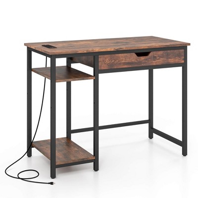 Tangkula 40" Computer Desk w/ Charging Station Drawer & Adjustable Shelf Headphone Hooks