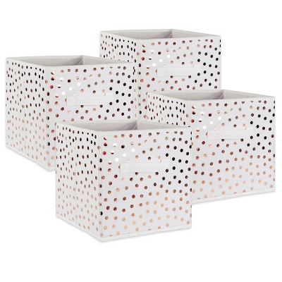 Design Imports Nonwoven Polyester Cube 11X11X11 Small Dots White/Copper Set/4