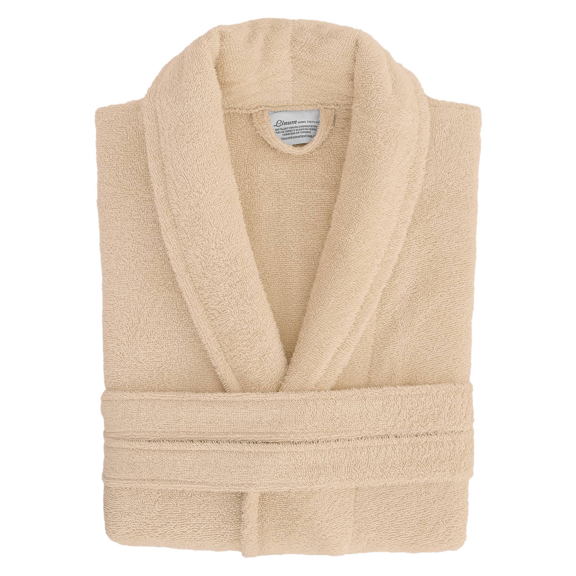 L/XL Turkish Cotton Unisex Terry Cloth Bathrobe Beige - Linum Home Textiles